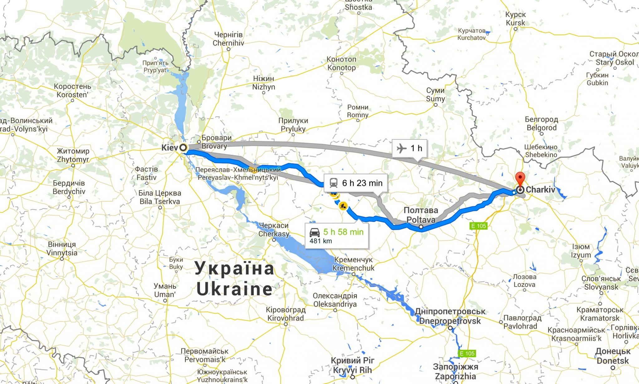 Map Kyiv Kiev Kharkiv Kharkov