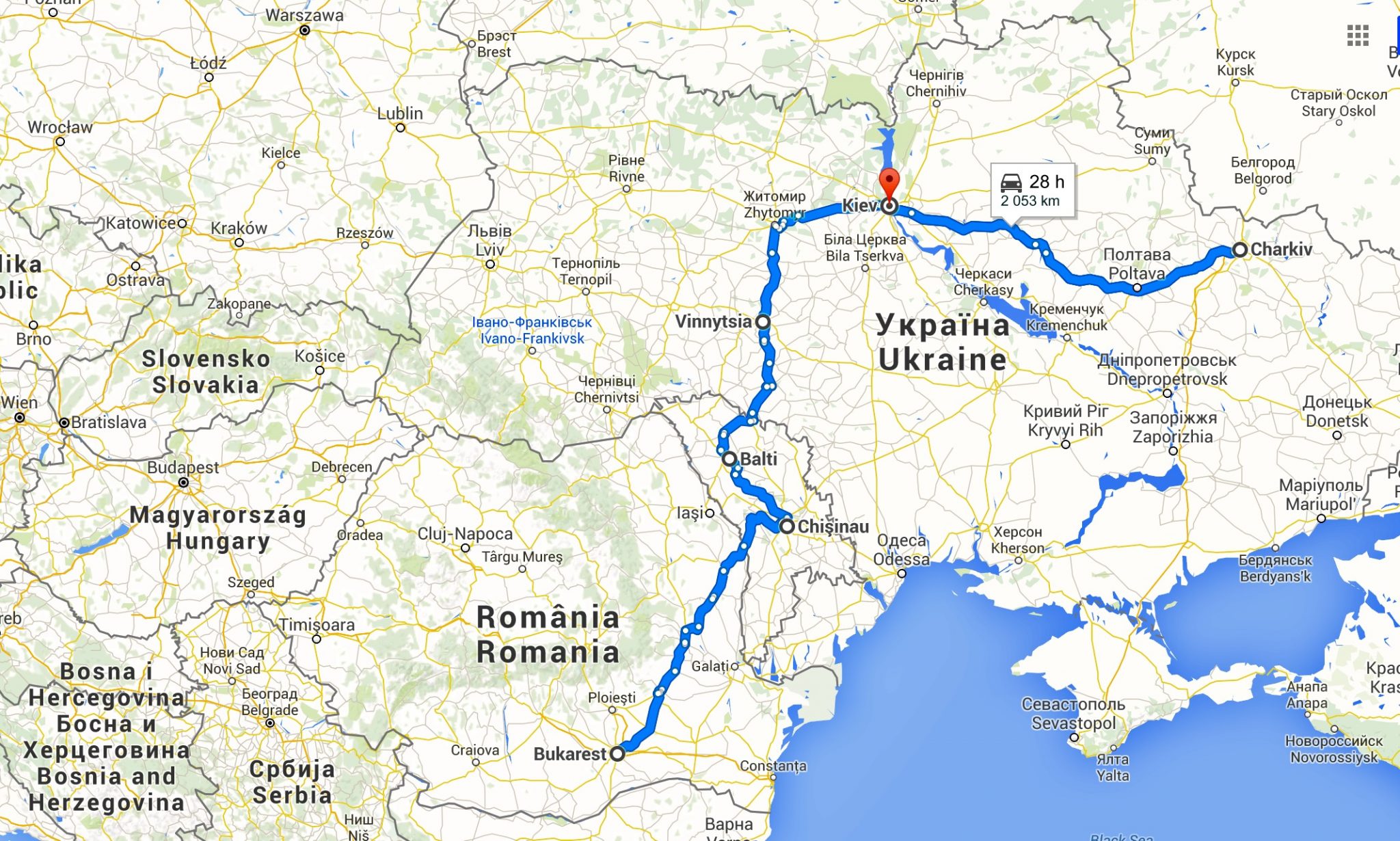 map itinerary trip Ukraine Moldova Romania